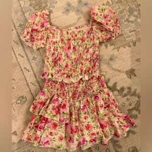 Katie J NYC Pink and Green Floral Marlee Smocked top and Brooke skirt